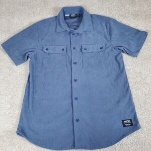 WeSC Unisex Button Up Shirt Blue Men's M Women's L Short Sleeve